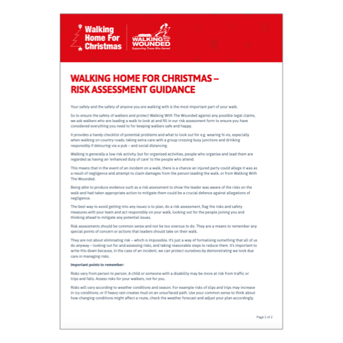 Risk Assessment Walking Home For Christmas 2023